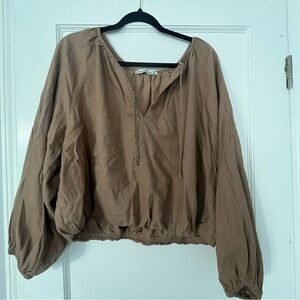 Abercrombie & Fitch Brown Puff Sleeve Crop Blouse